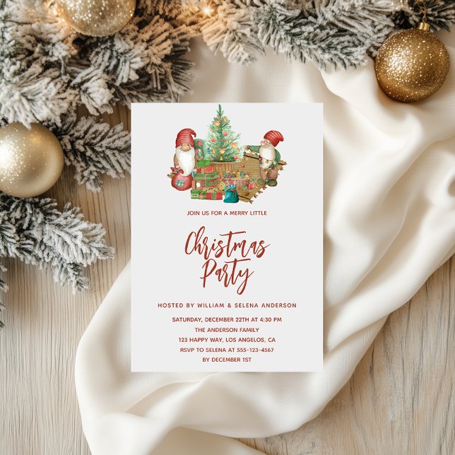 Whimsical Gnome & Christmas Tree Holiday Party     Invitation (Creator Uploaded)