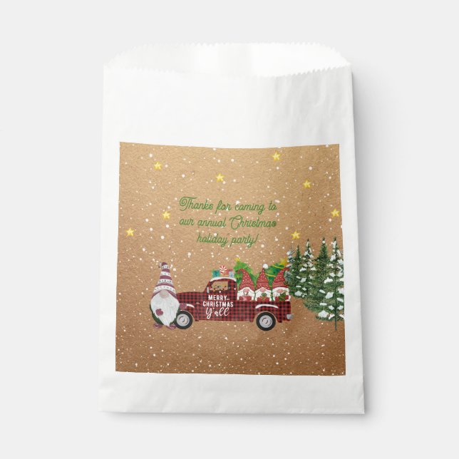 Whimsical Gnome in Red Truck Christmas Party  Favour Bag (Front)