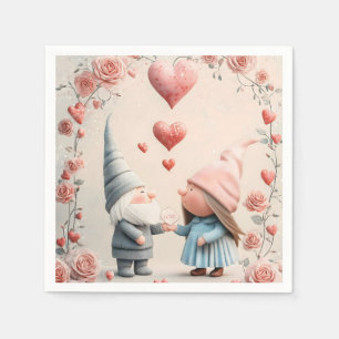 Whimsical Gnome Love: Adorable Valentine's Day Art Napkin