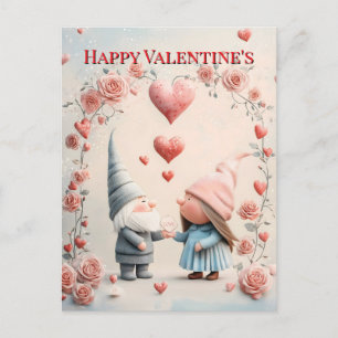 Whimsical Gnome Love: Adorable Valentine's Day Art Postcard