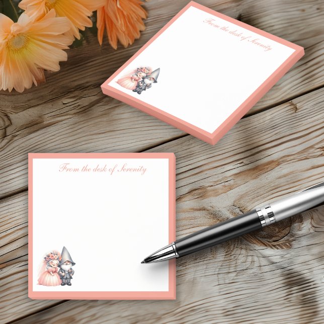 Whimsical Gnome Love Cute Bride Groom Wedding Post-it Notes (Creator Uploaded)