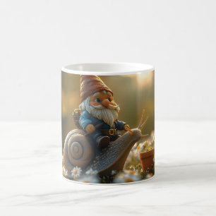 Whimsical Gnome on Snail Ride Magical Garden Scene Coffee Mug