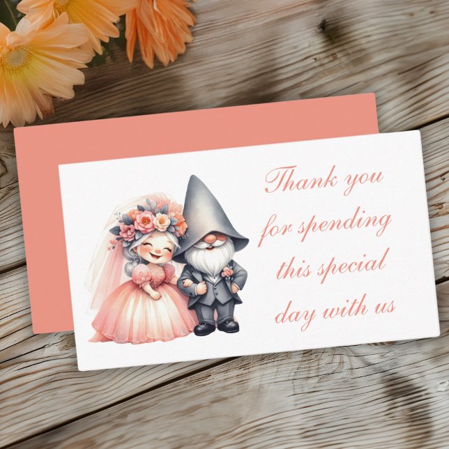 Whimsical Gnome Orange Garden Wedding Place Card (Creator Uploaded)