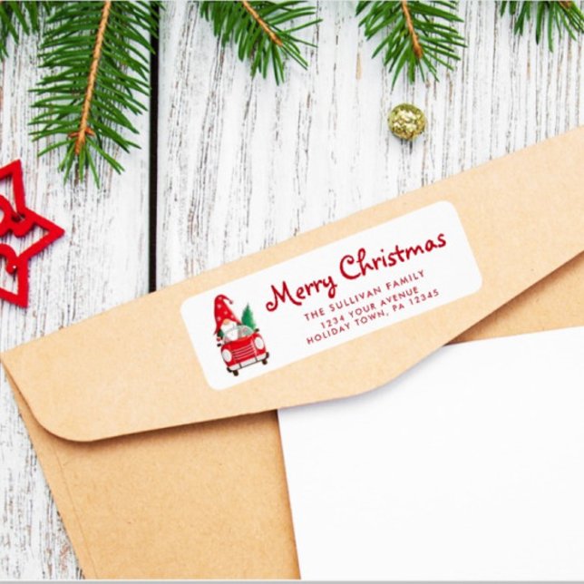 Whimsical Gnome Red Truck Return Address Label (Creator Uploaded)