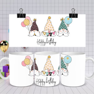 Whimsical Gnome Trio Happy Birthday Coffee Mug