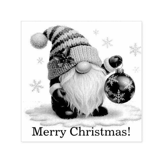 Whimsical Gnome With Ornament Christmas Ornament Self-inking Stamp (Design)