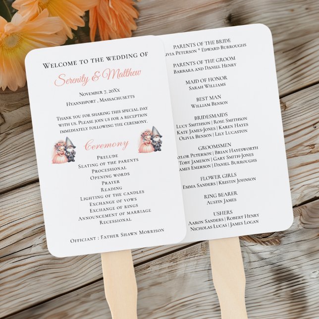 Whimsical Gnome Woodland Forest  Wedding Program Hand Fan (Creator Uploaded)