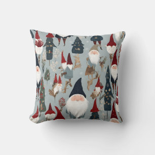 Whimsical Gnomes and Christmas Trees  Throw Pillow