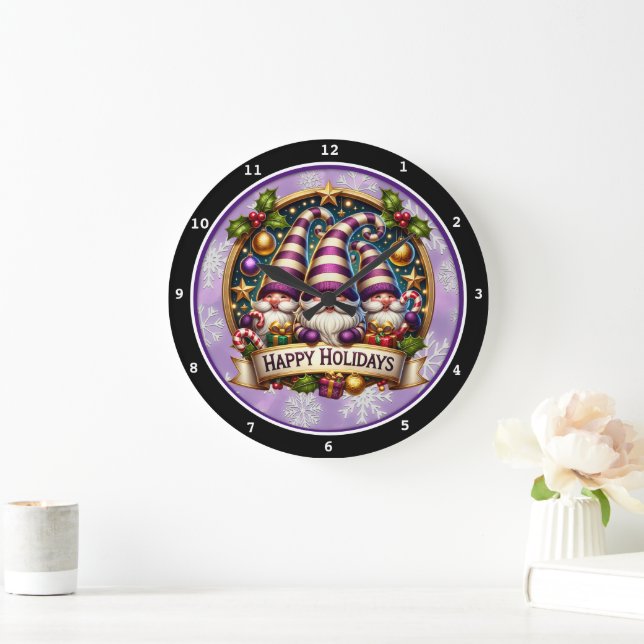 Whimsical Gnomes" - Festive Christmas Wall Large Clock (Home)