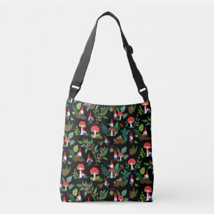 Whimsical gnomes in nature cross-body tote