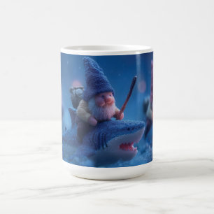Whimsical Gnomes Riding on Sharks Coffee Mug