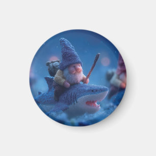 Whimsical Gnomes Riding on Sharks Magnet