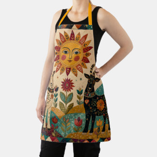 Whimsical Goats Folk Art  Apron