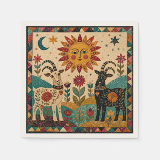 Whimsical Goats Folk Art  Napkin