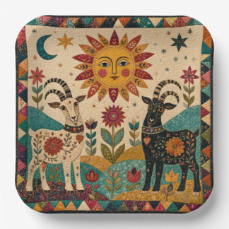 Whimsical Goats Folk Art  Paper Plate