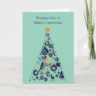 Whimsical Gold Blue Mint Christmas Tree Card