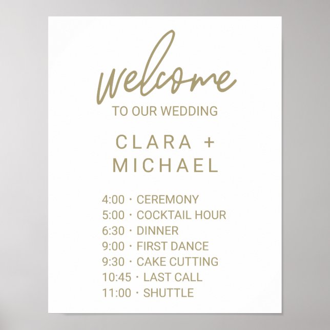 Whimsical Gold Calligraphy Order of Events Poster (Front)