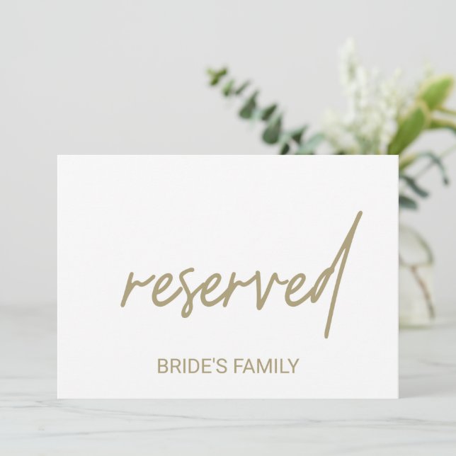 Whimsical Gold Calligraphy Reserved Sign (Standing Front)