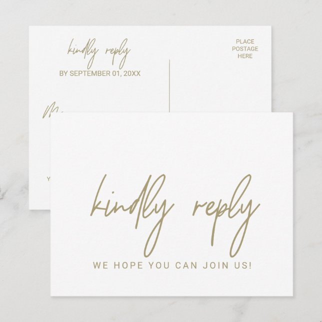 Whimsical Gold Calligraphy Song Request RSVP Invitation Postcard (Front/Back)