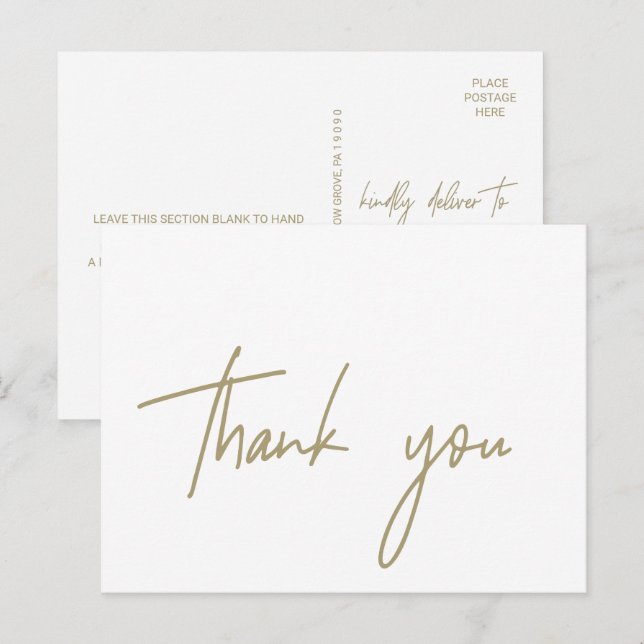 Whimsical Gold Calligraphy Thank You Postcard (Front/Back)