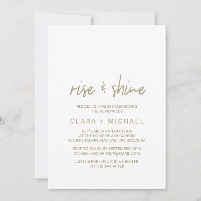 Whimsical Gold Calligraphy Wedding Brunch Invitation (Front)