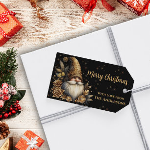 Whimsical Gold Christmas Gnome Gift Tags