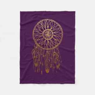 Whimsical Gold Dream Catcher Purple Girly Fleece Blanket