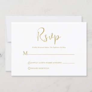 Whimsical Gold Script On White RSVP Card