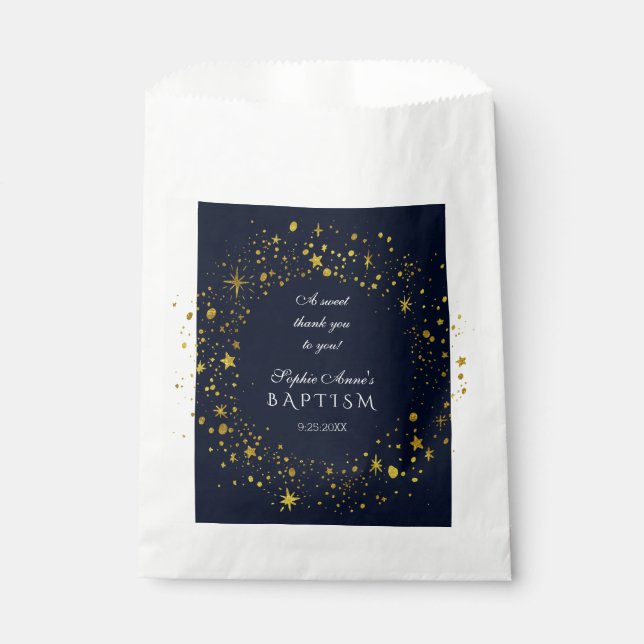 Whimsical Gold Starry Night Boy Baptism Thank you Favour Bag (Front)