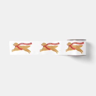 Whimsical Golden Retriever Christmas Satin Ribbon