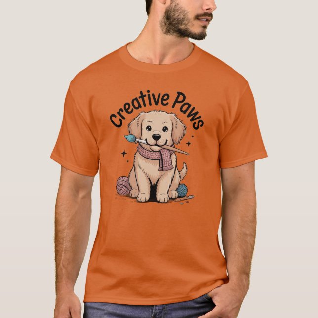 Whimsical Golden Retriever Crafting with Yarn Dog T-Shirt (Front)
