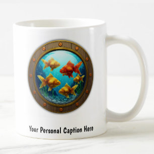Whimsical Goldfish Inside a Porthole Coffee Mug