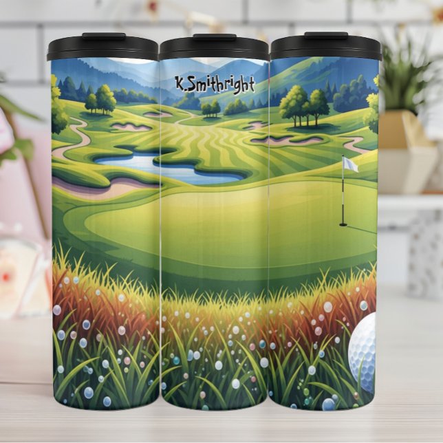 Whimsical Golf Course Landscape Illustration Thermal Tumbler (Creator Uploaded)