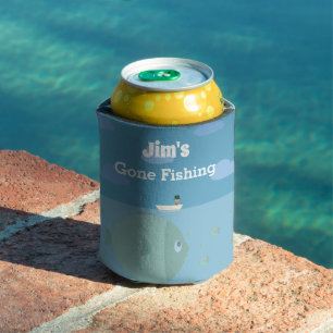 Whimsical Gone Fishing Dad's Name Can Cooler