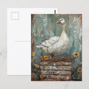 Whimsical Goose on a Nest Postcard