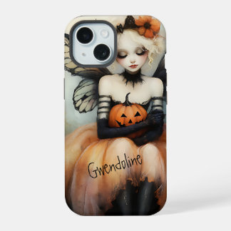 Whimsical Goth Fairy & Pumpkin Custom Halloween  iPhone 15 Case
