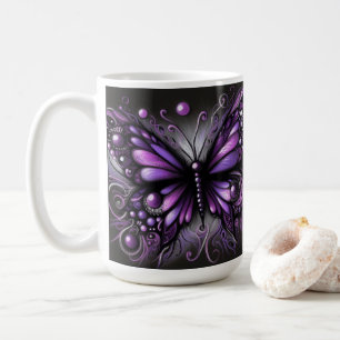 Whimsical Gothic Butterfly Purple Black Colourful Coffee Mug