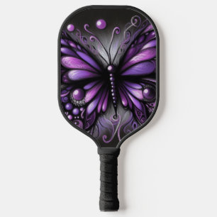 Whimsical Gothic Butterfly Purple Black Colourful Pickleball Paddle