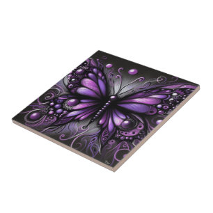 Whimsical Gothic Butterfly Purple Black Colourful Tile
