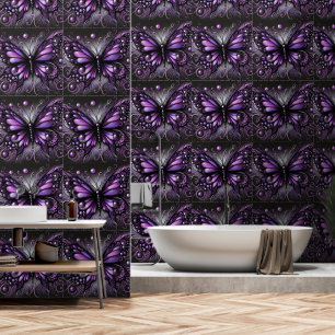 Whimsical Gothic Butterfly Purple Black Colourful Wallpaper