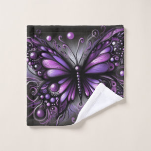 Whimsical Gothic Butterfly Purple Black Colourful Wash Cloth