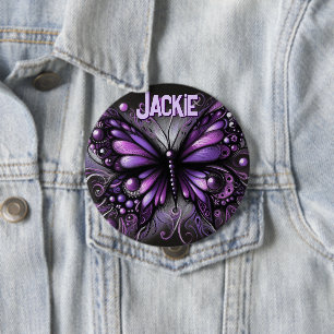 Whimsical Gothic Butterfly Purple Personalized 4 Inch Round Button