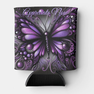 Whimsical Gothic Butterfly Purple Personalized Can Cooler