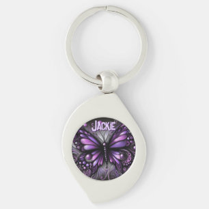 Whimsical Gothic Butterfly Purple Personalized Keychain