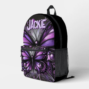 Whimsical Gothic Butterfly Purple Personalized Printed Backpack