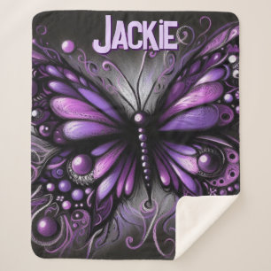 Whimsical Gothic Butterfly Purple Personalized Sherpa Blanket