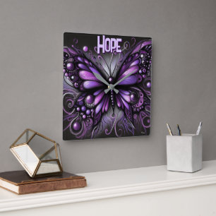 Whimsical Gothic Butterfly Purple Personalized Square Wall Clock