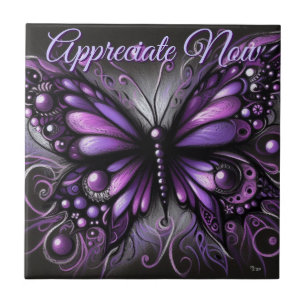Whimsical Gothic Butterfly Purple Personalized Tile