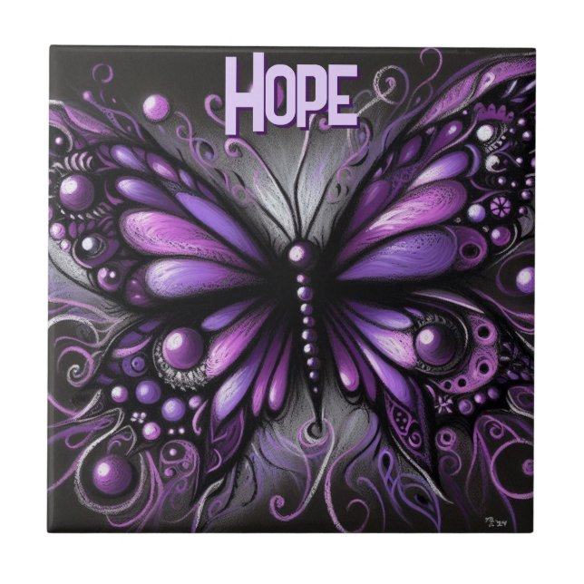 Whimsical Gothic Butterfly Purple Personalized Tile (Front)