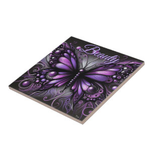 Whimsical Gothic Butterfly Purple Personalized Tile